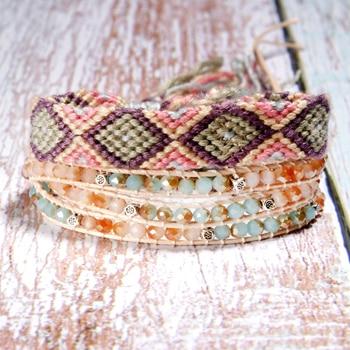 Boho Bracelet, Crystal Wrap Bracelet,Pink Pastel