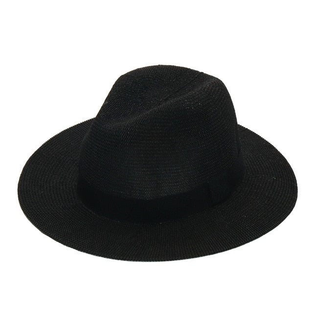 Boho Hat, Grass Fedora Hat, Stella Black Ribbon