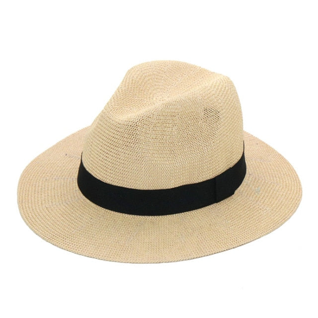 Boho Hat, Grass Fedora Hat, Stella Black Ribbon