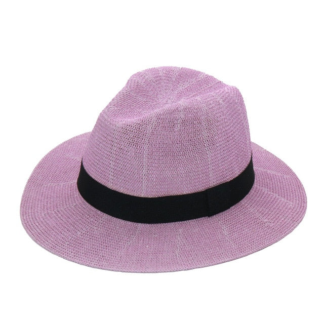 Boho Hat, Grass Fedora Hat, Stella Black Ribbon