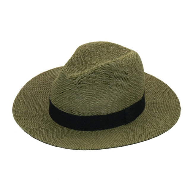 Boho Hat, Grass Fedora Hat, Stella Black Ribbon