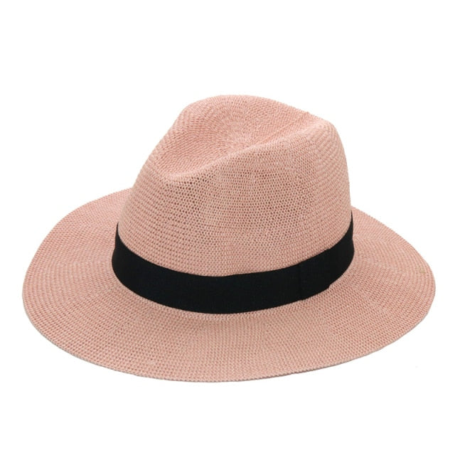 Boho Hat, Grass Fedora Hat, Stella Black Ribbon