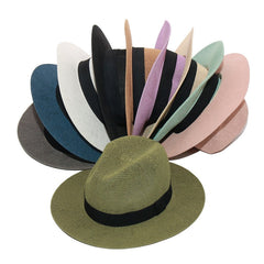 Boho Hat, Grass Fedora Hat, Stella Black Ribbon