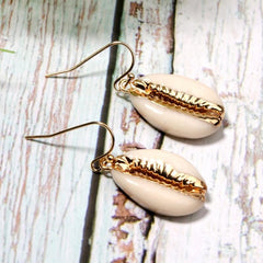 Boho Earrings, Dangle Earrings, Natural Shell with Gold