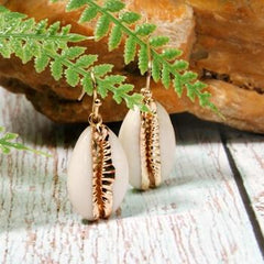Boho Earrings, Dangle Earrings, Natural Shell with Gold