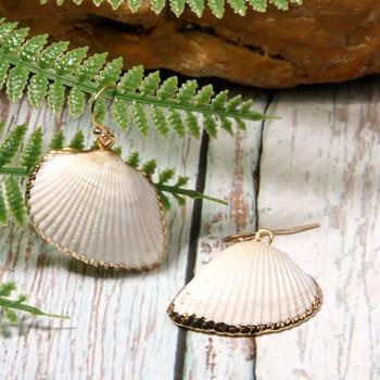 Boho Earrings, Dangle Earrings, Natural Shell with Gold