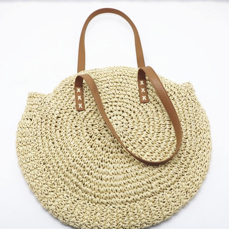 Boho Bag, Woven  Straw Rope Tote Bag, Brown and Ivory Helen (2 sizes)