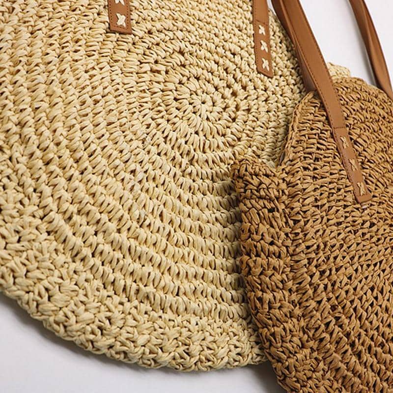 Boho Bag, Woven  Straw Rope Tote Bag, Brown and Ivory Helen (2 sizes)