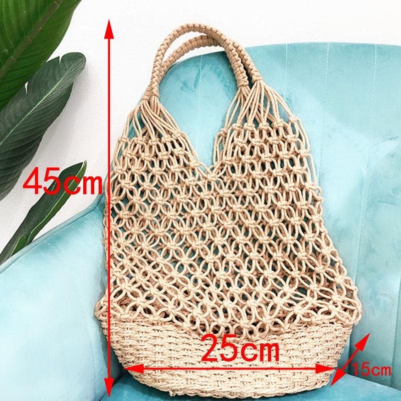 Boho Bag, Woven Mesh Rope Tote Bag Vano in Brown and Beige