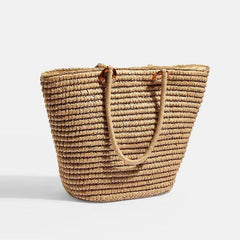 Boho Bag, Woven Straw Rope Tote Bag, Brown and Beige Patrin