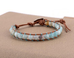 Boho Bracelet, Leather Wrap Bracelet, Weave Bracelet, Blue Amazonite