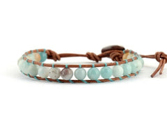 Boho Bracelet, Leather Wrap Bracelet, Weave Bracelet, Blue Amazonite