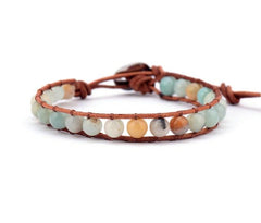 Boho Bracelet, Leather Wrap Bracelet, Weave Bracelet, Blue Amazonite