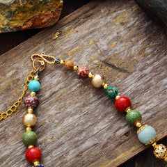 Boho Necklace, Choker Necklace, Blue & Gold Ethnic Elegant