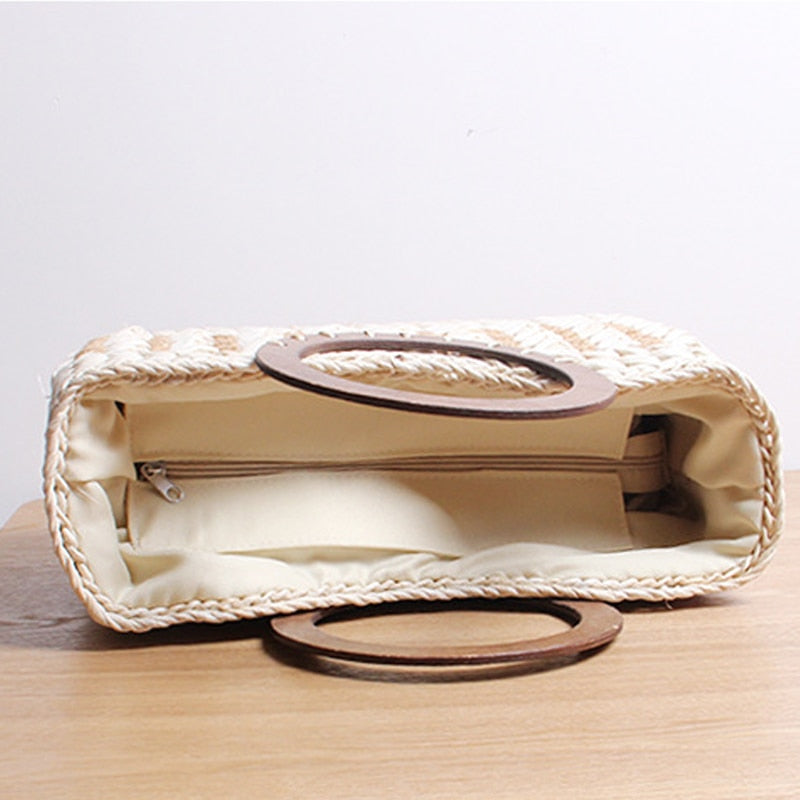 Boho Bag, Woven Straw Basket Bag,  Brown Beige Rattan Bag