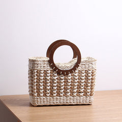 Boho Bag, Woven Straw Basket Bag,  Brown Beige Rattan Bag