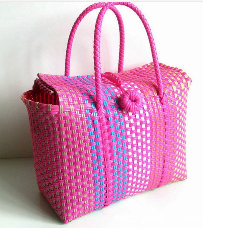 Boho Bag, Woven Plastic Basket Bag, Blue Beach