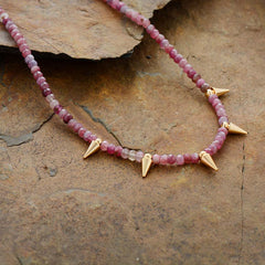 Boho Necklace, Choker Necklace, Pink Tourmaline Spike