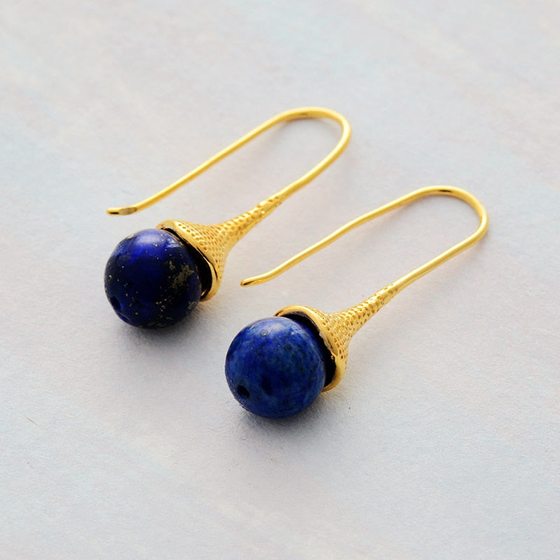 Boho Earrings, Dangle Earrings, Blue Lapis and Tiger Eye