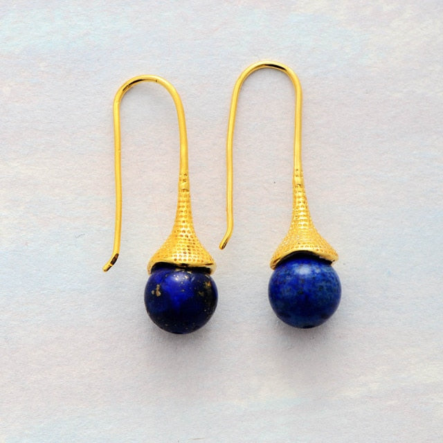 Boho Earrings, Dangle Earrings, Blue Lapis and Tiger Eye