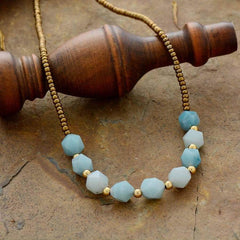 Boho Necklace, Choker Necklace, Amazonite, Natural Stone Beads