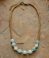 Boho Necklace, Choker Necklace, Amazonite, Natural Stone Beads