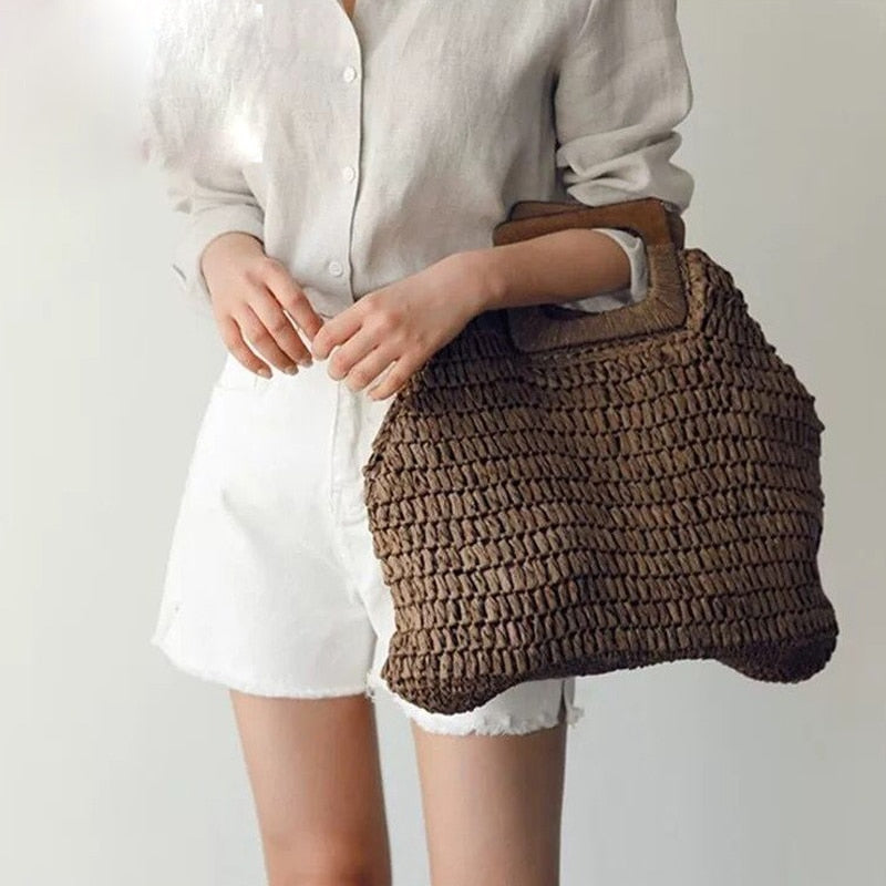 Boho Bag, Woven Straw Handbag, Love Sac