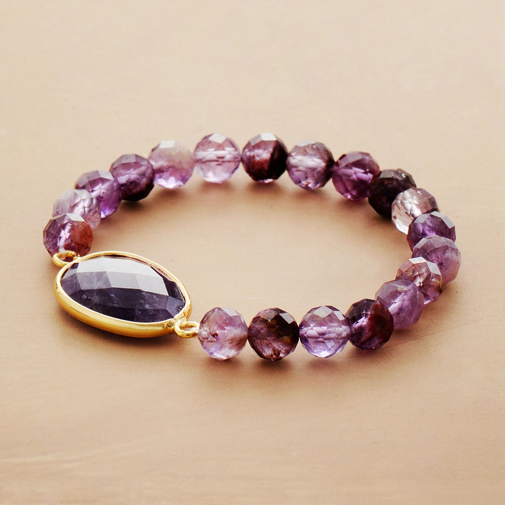 Boho Bracelet, Stretchy Bracelet, Purple Phantom and Amethyst