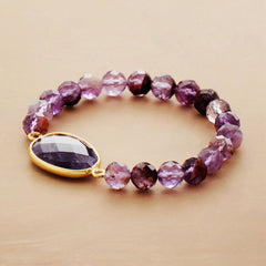 Boho Bracelet, Stretchy Bracelet, Purple Phantom and Amethyst