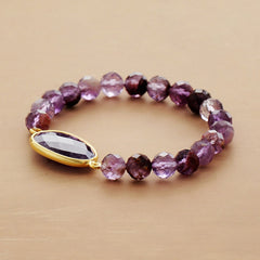 Boho Bracelet, Stretchy Bracelet, Purple Phantom and Amethyst