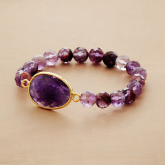 Boho Bracelet, Stretchy Bracelet, Purple Phantom and Amethyst