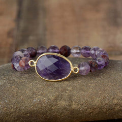 Boho Bracelet, Stretchy Bracelet, Purple Phantom and Amethyst