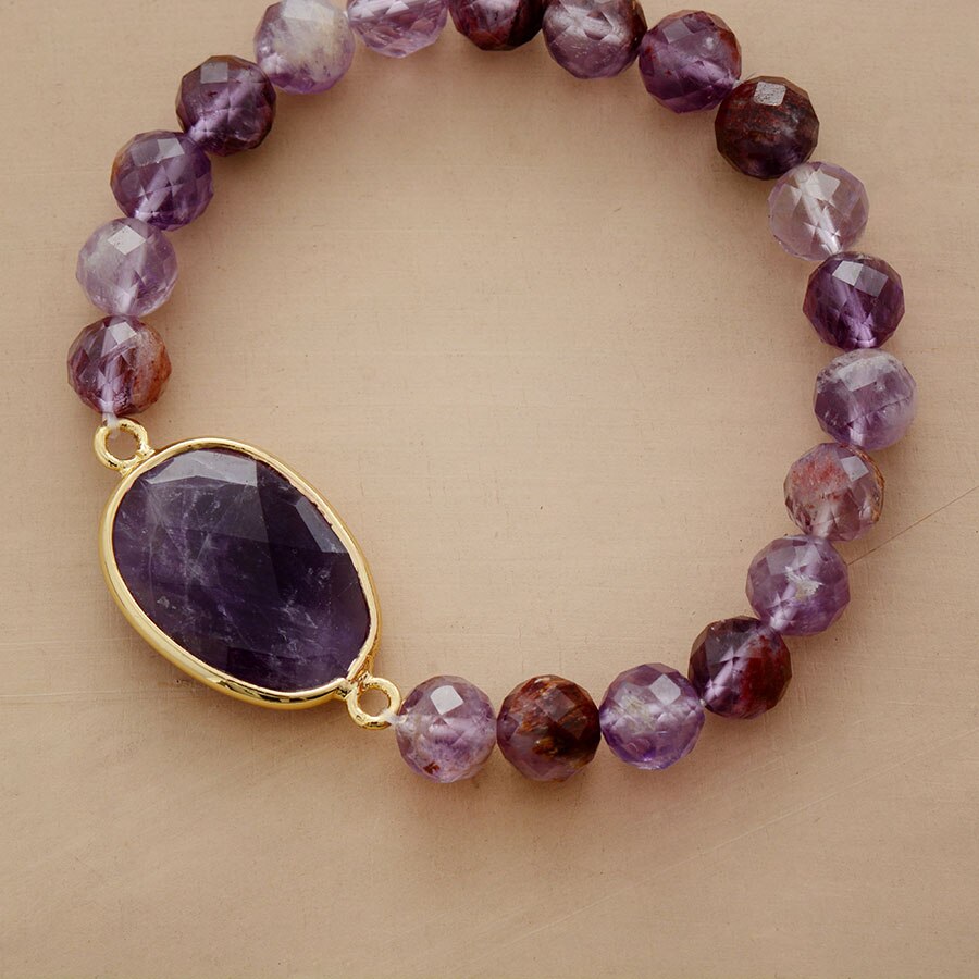 Boho Bracelet, Stretchy Bracelet, Purple Phantom and Amethyst