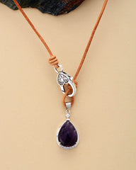 Boho Necklace, Purple Amethyst Teardrop Pendant