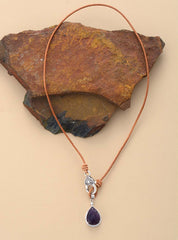 Boho Necklace, Purple Amethyst Teardrop Pendant