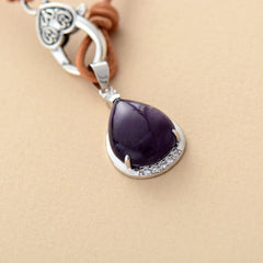 Boho Necklace, Purple Amethyst Teardrop Pendant