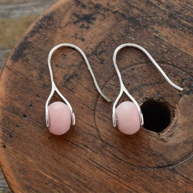 Boho Earrings, Dangle Earrings, Pink Opal and Jaspers