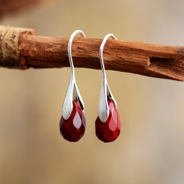 Boho Earrings, Dangle Earrings, Purple Amethyst and Red Jasper
