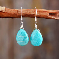 Boho Earrings, Dangle Earrings, Blue Faceted Amazonite