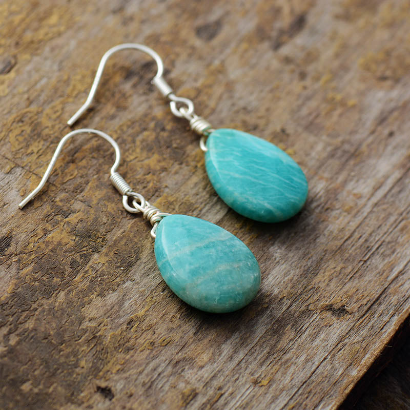 Boho Earrings, Dangle Earrings, Blue Faceted Amazonite