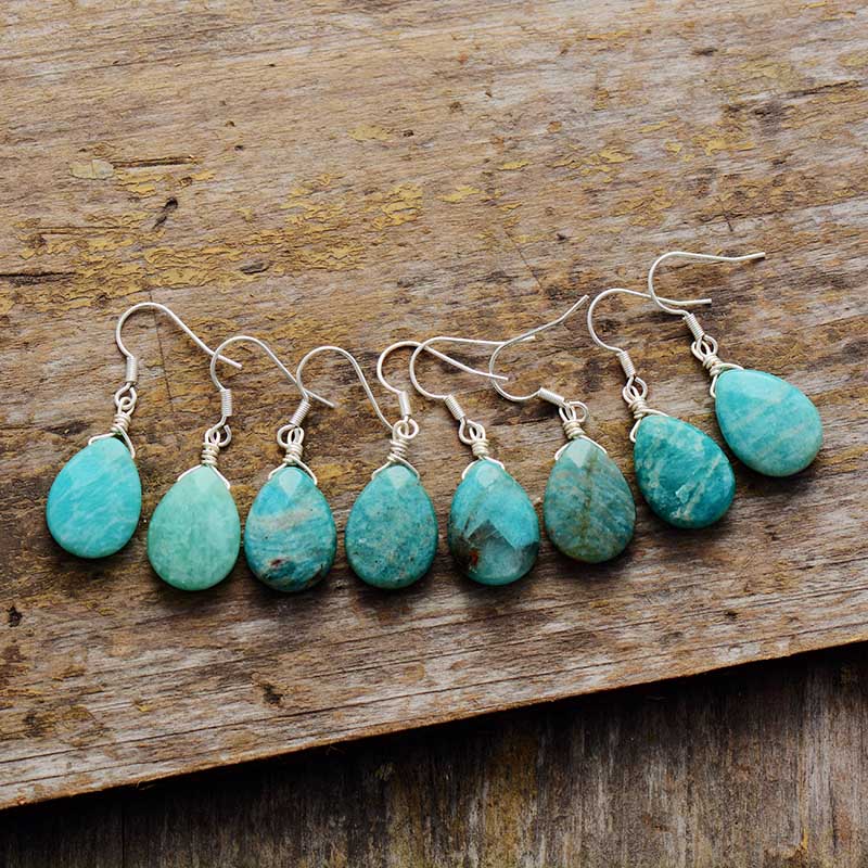 Boho Earrings, Dangle Earrings, Blue Faceted Amazonite