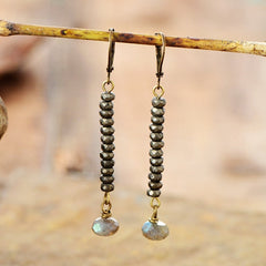 Boho Earrings, Dangle Earrings, Blue Black  Labradorite