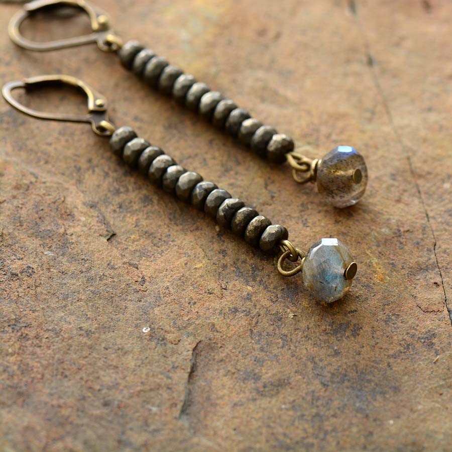 Boho Earrings, Dangle Earrings, Blue Black  Labradorite
