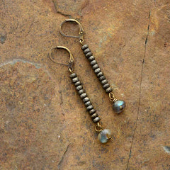Boho Earrings, Dangle Earrings, Blue Black  Labradorite