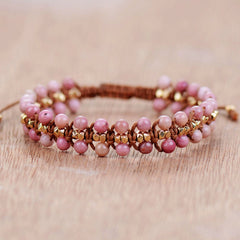 Boho Bracelet, Friendship Bracelet, Pink Rhodonite and Blue Amazonite