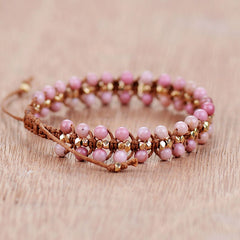 Boho Bracelet, Friendship Bracelet, Pink Rhodonite and Blue Amazonite