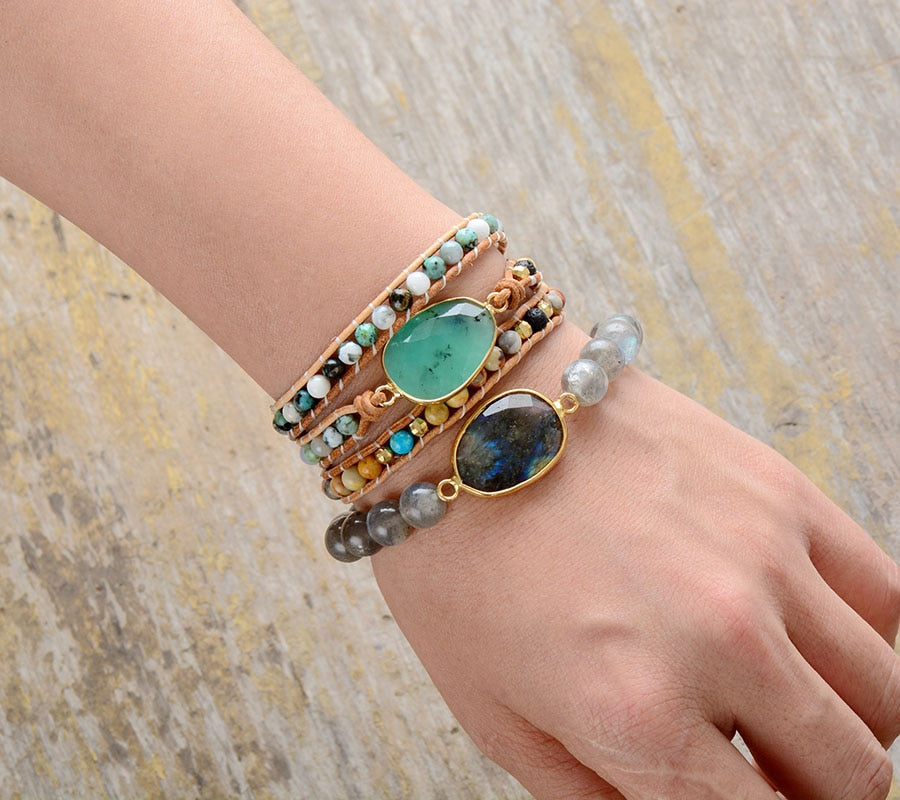 Boho Bracelet, Stretchy Bracelet, Labradorite