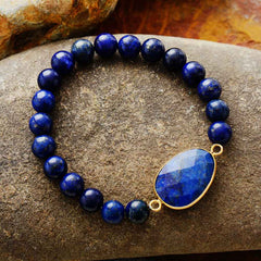 Boho Bracelet, Stretchy Bracelet, Blue Lapis Luzuli and Black Agate
