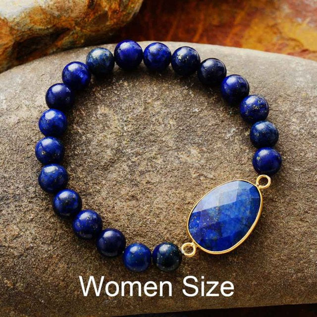 Boho Bracelet, Stretchy Bracelet, Blue Lapis Luzuli and Black Agate