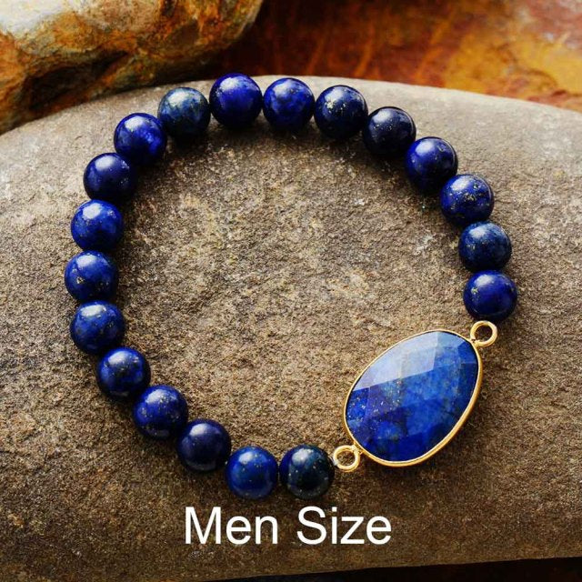 Boho Bracelet, Stretchy Bracelet, Blue Lapis Luzuli and Black Agate
